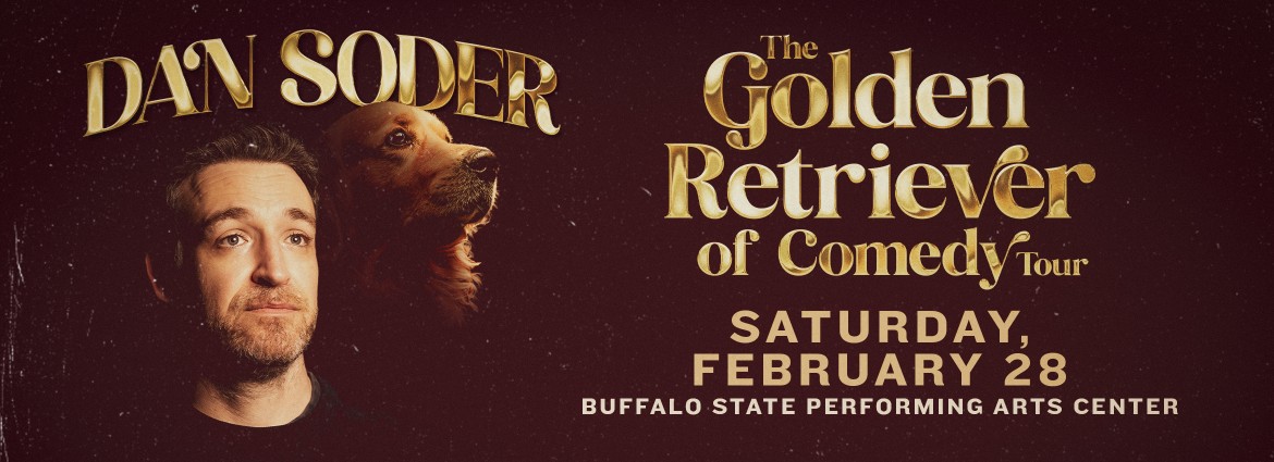 Dan Soder portrait next to a golden retriever dog portrait