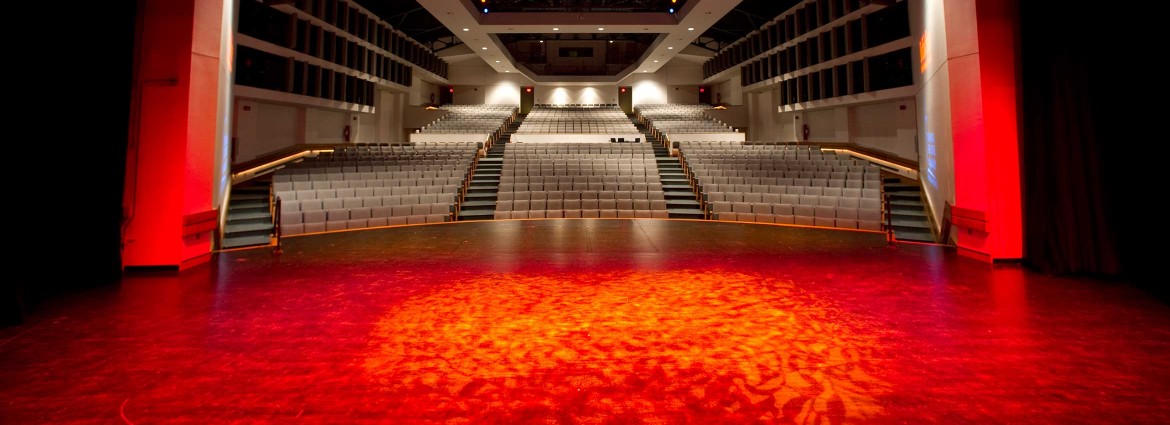 View from the rear of the Performing Arts Center stage showing the seating area