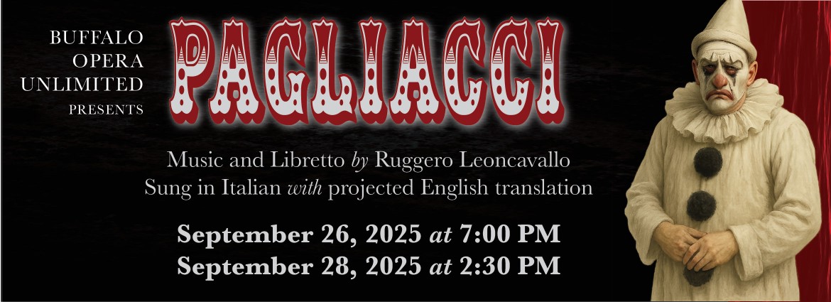Pagliacci text with date listing and clown image